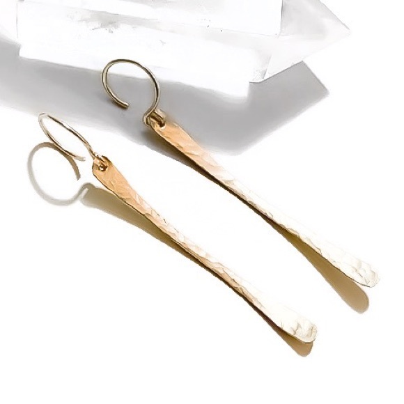 Long Textured/Hammered Bar Dangle Drop Earrings - Picture 3 of 6